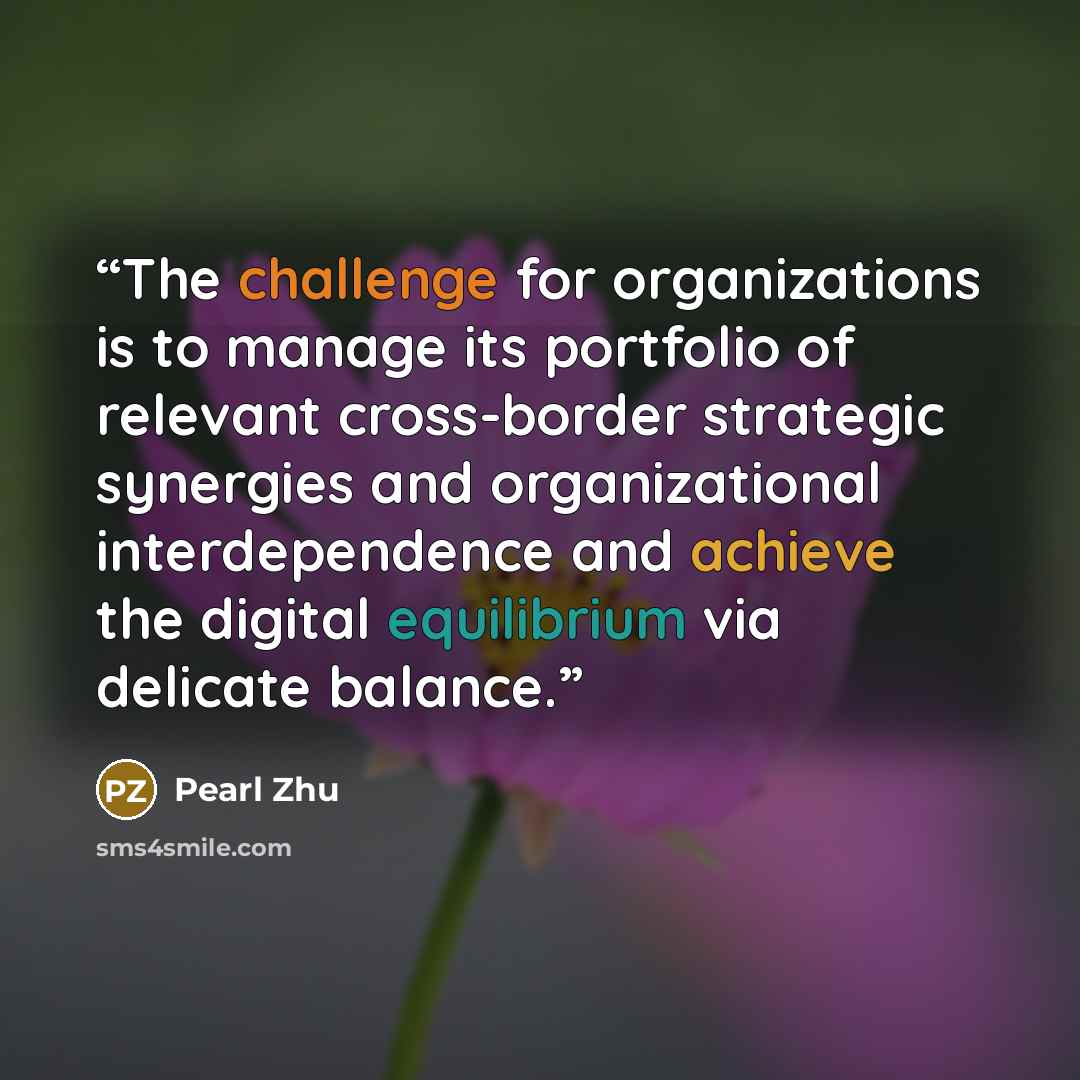 “The challenge for organizations is to manage its portfolio of relevant cross-border strategic synergies and organizational interdependence and achieve the digital equilibrium via delicate balance.” quote by Pearl Zhu
