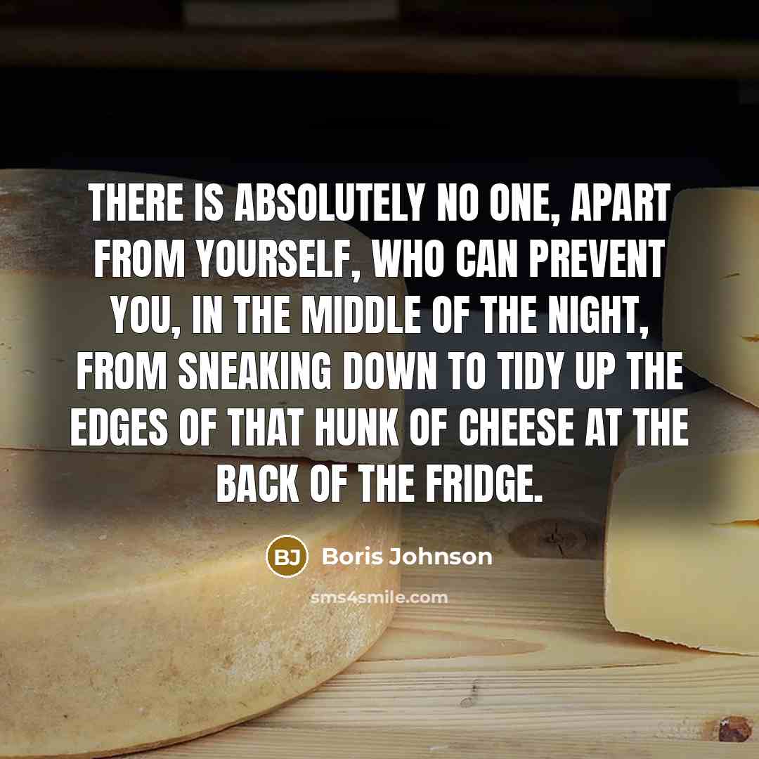 “There is absolutely no one, apart from yourself, who can prevent you, in the middle of the night, from sneaking down to tidy up the edges of that hunk of cheese at the back of the fridge.” quote by Boris Johnson