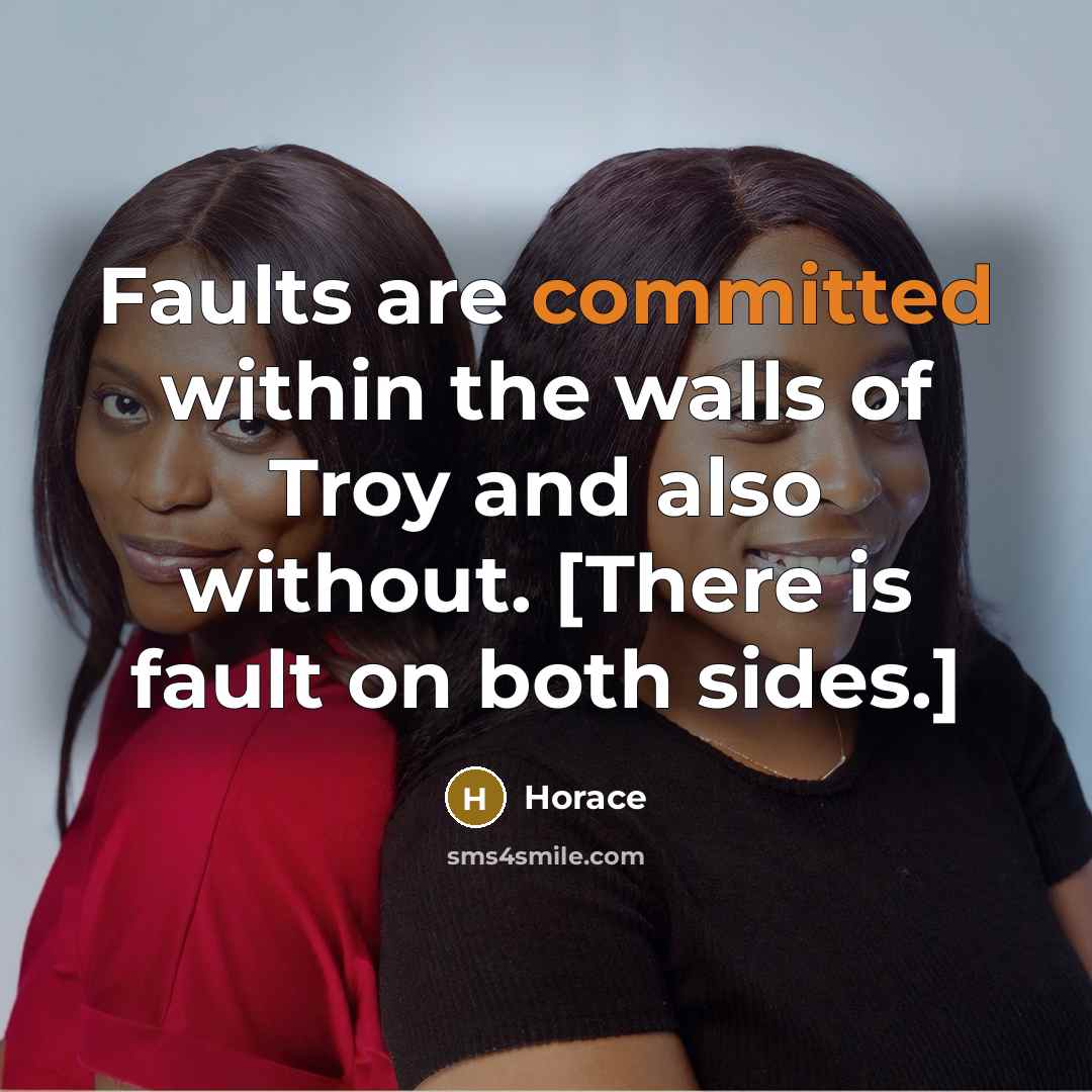 “Faults are committed within the walls of Troy and also without. [There is fault on both sides.]” quote by Horace