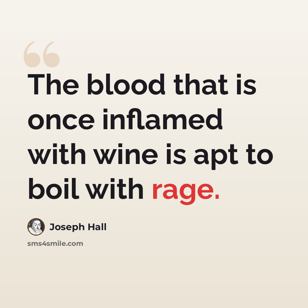 “The blood that is once inflamed with wine is apt to boil with rage.” quote by Joseph Hall
