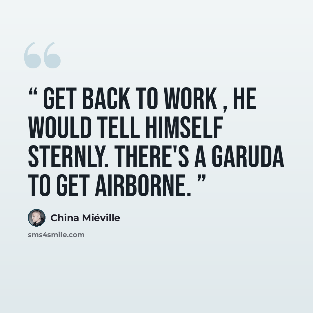 “Get back to work , he would tell himself sternly. There's a garuda to get airborne.” quote by China Miéville