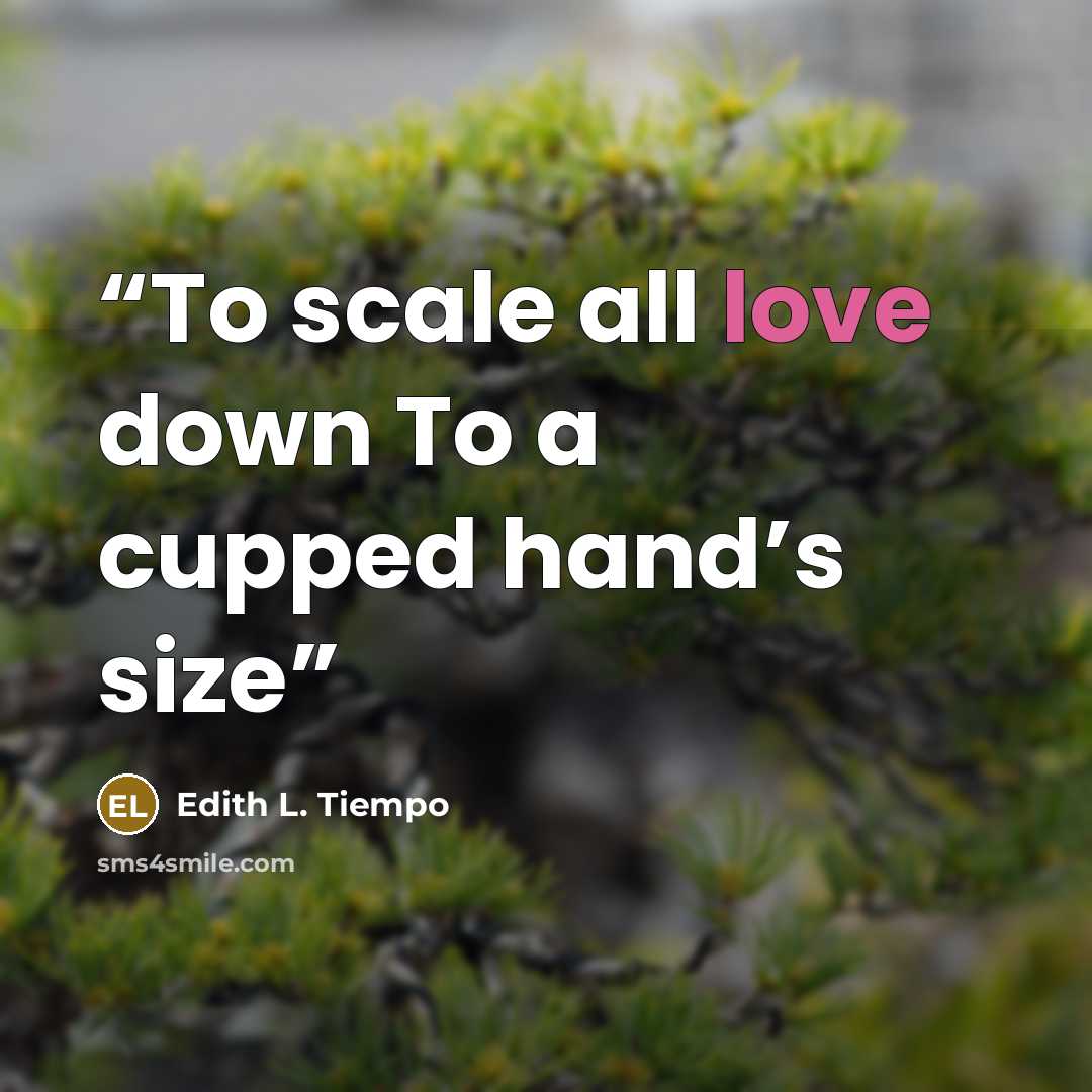 “To scale all love down To a cupped hand’s size” quote by Edith L. Tiempo