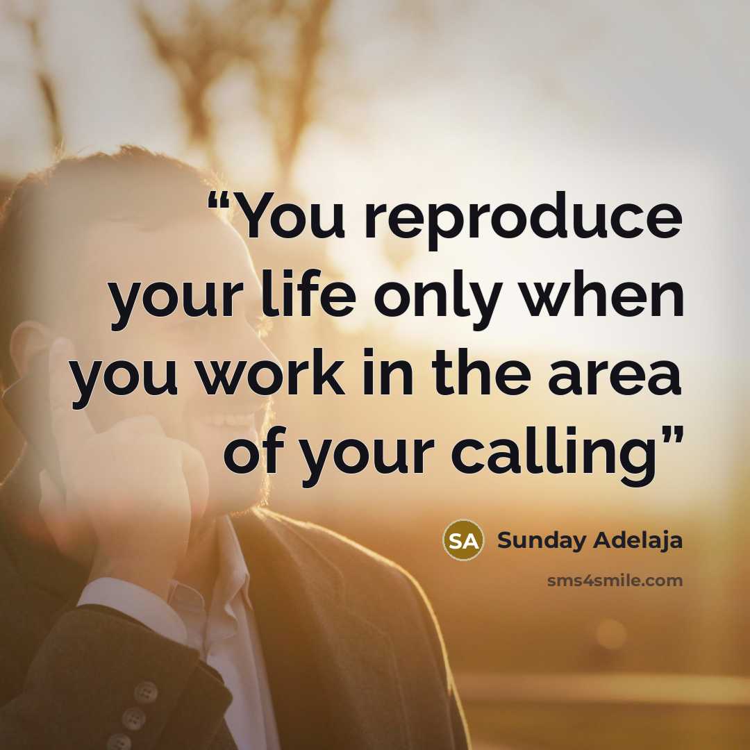 “You reproduce your life only when you work in the area of your calling” quote by Sunday Adelaja
