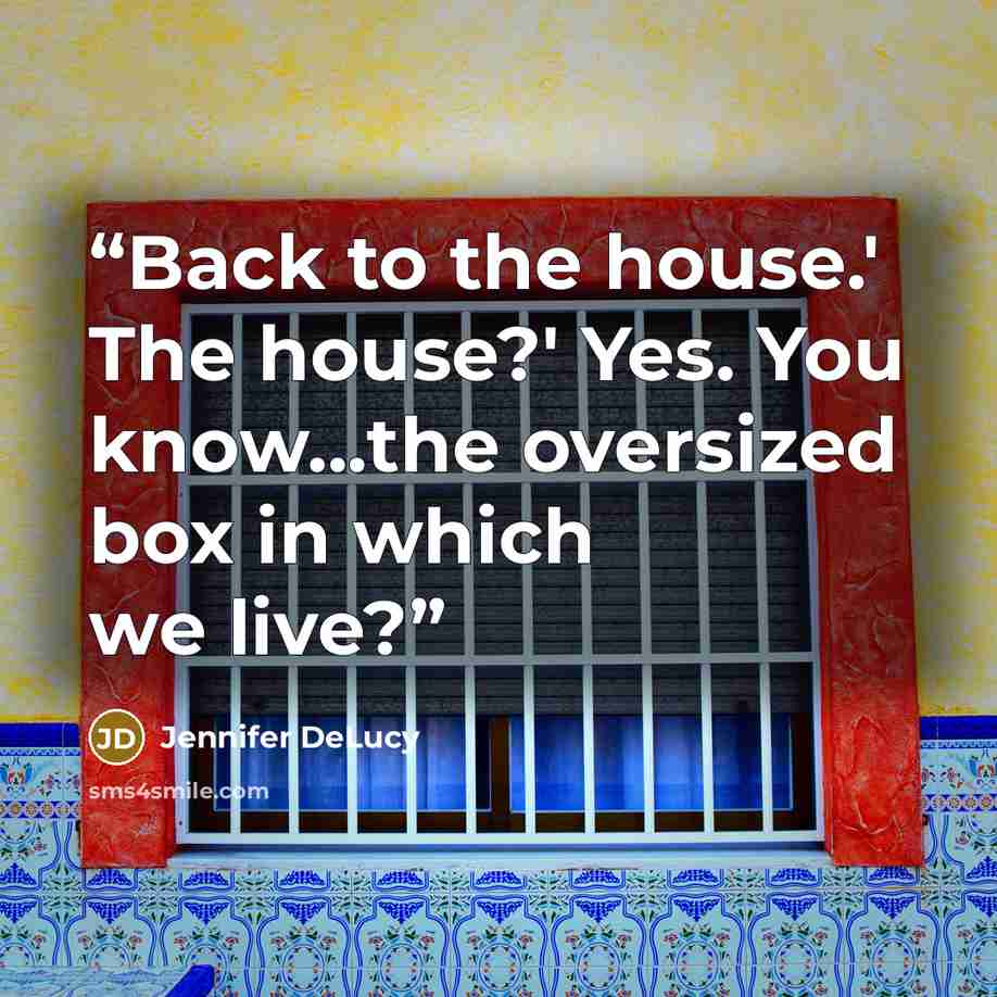 “Back to the house.' The house?' Yes. You know...the oversized box in which we live?” quote by Jennifer DeLucy