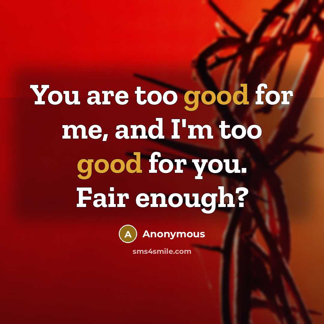 “You are too good for me, and I'm too good for you. Fair enough?” quote by Anonymous