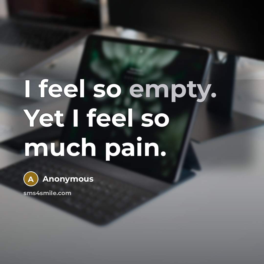 “I feel so empty. Yet I feel so much pain.” quote by Anonymous