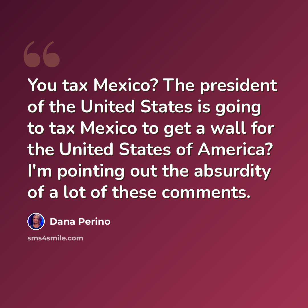 “You tax Mexico? The president of the United States is going to tax Mexico to get a wall for the United States of America? I'm pointing out the absurdity of a lot of these comments.” quote by Dana Perino