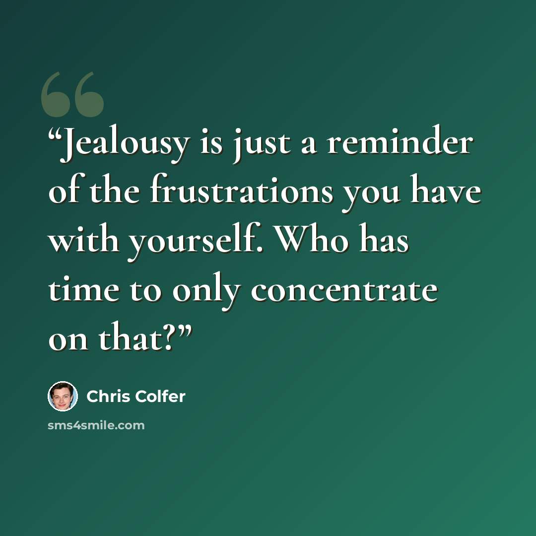 “Jealousy is just a reminder of the frustrations you have with yourself. Who has time to only concentrate on that?” quote by Chris Colfer