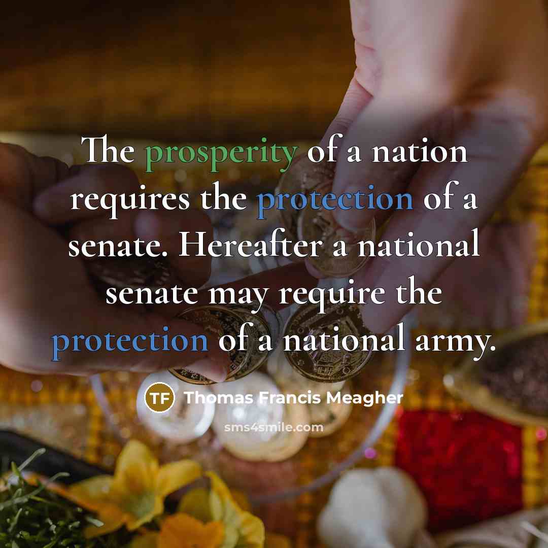 “The prosperity of a nation requires the protection of a senate. Hereafter a national senate may require the protection of a national army.” quote by Thomas Francis Meagher