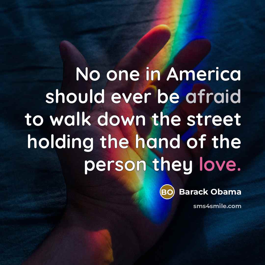 “No one in America should ever be afraid to walk down the street holding the hand of the person they love.” quote by Barack Obama