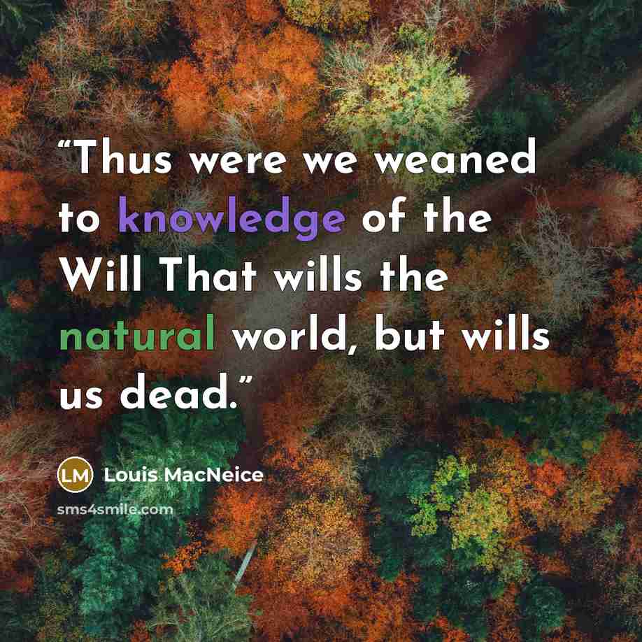 “Thus were we weaned to knowledge of the Will That wills the natural world, but wills us dead.” quote by Louis MacNeice