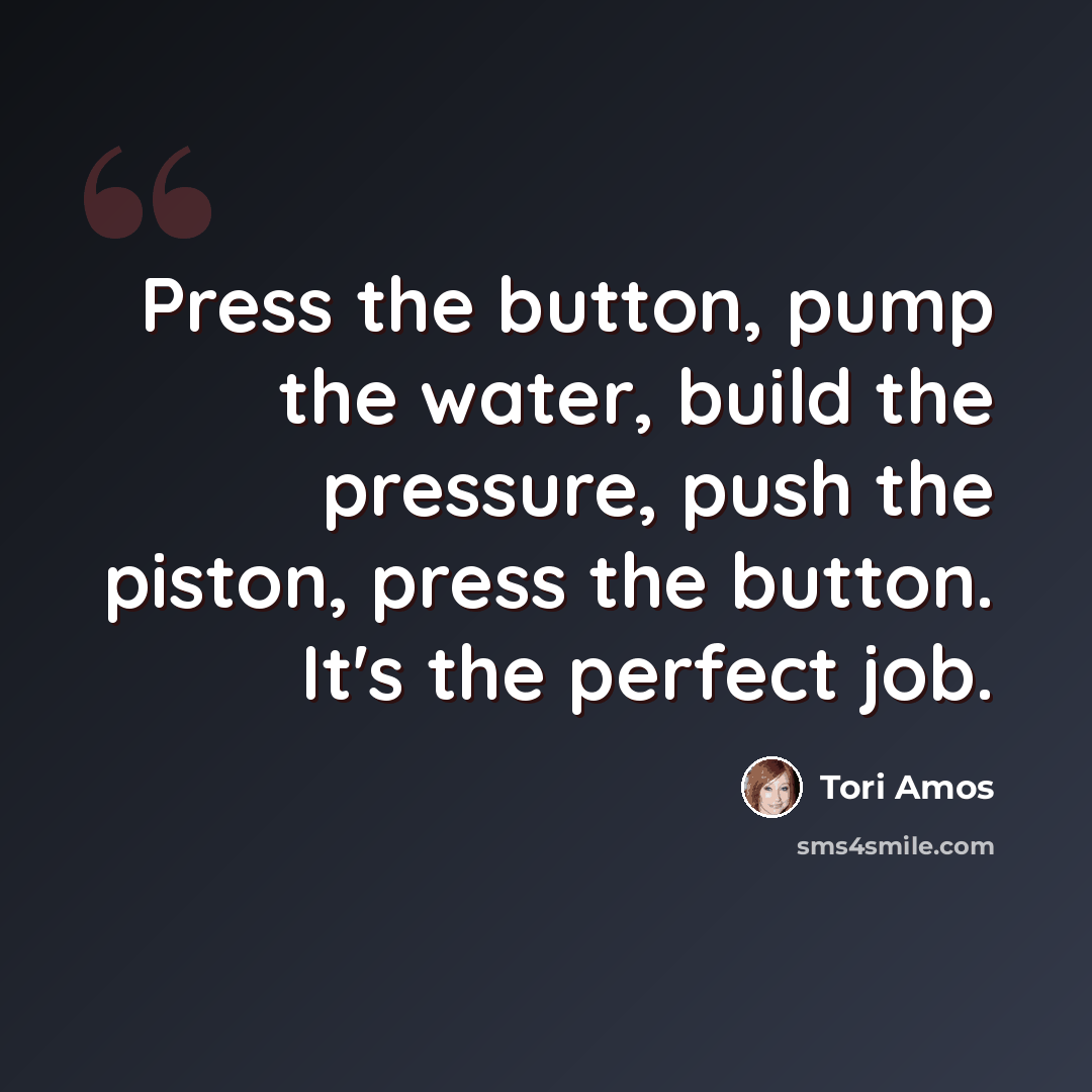 “Press the button, pump the water, build the pressure, push the piston, press the button. It's the perfect job.” quote by Tori Amos