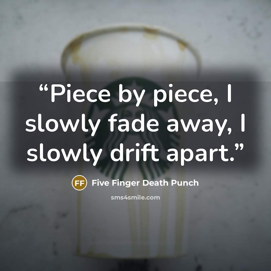 “Piece by piece, I slowly fade away, I slowly drift apart.” quote by Five Finger Death Punch