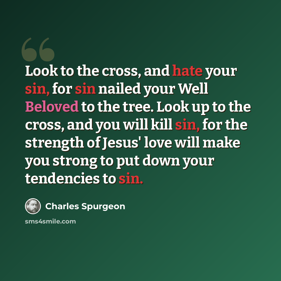 “Look to the cross, and hate your sin, for sin nailed your Well Beloved to the tree. Look up to the cross, and you will kill sin, for the strength of Jesus' love will make you strong to put down your tendencies to sin.” quote by Charles Spurgeon