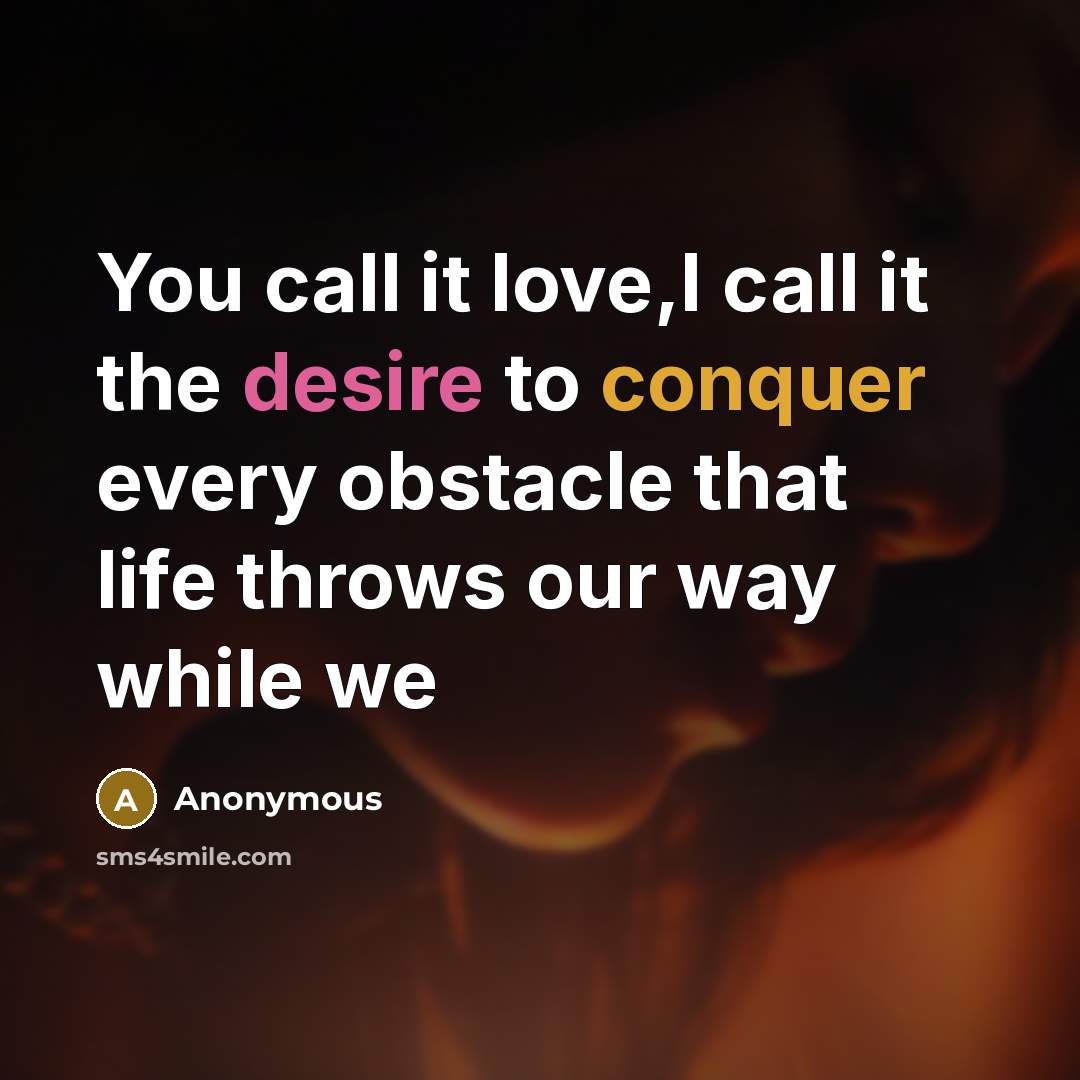“You call it love,I call it the desire to conquer every obstacle that life throws our way while we” quote by Anonymous
