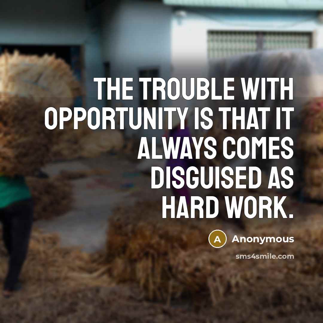 “The trouble with opportunity is that it always comes disguised as hard work.” quote by Anonymous