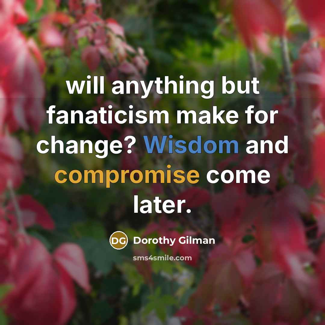 “will anything but fanaticism make for change? Wisdom and compromise come later.” quote by Dorothy Gilman