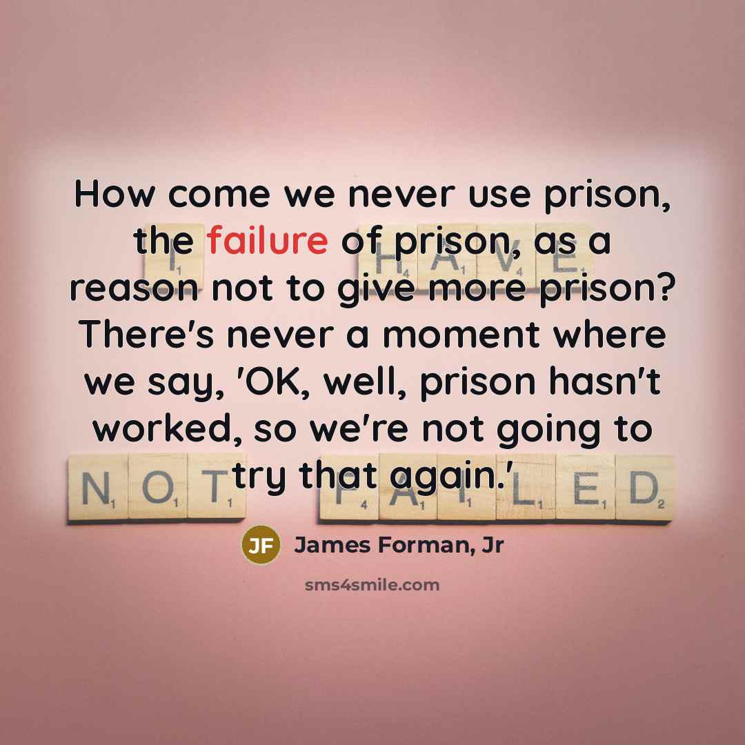 “How come we never use prison, the failure of prison, as a reason not to give more prison? There's never a moment where we say, 'OK, well, prison hasn't worked, so we're not going to try that again.'” quote by James Forman, Jr