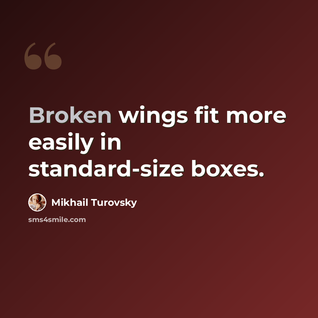 “Broken wings fit more easily in standard-size boxes.” quote by Mikhail Turovsky