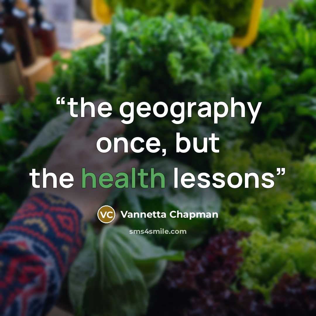 “the geography once, but the health lessons” quote by Vannetta Chapman