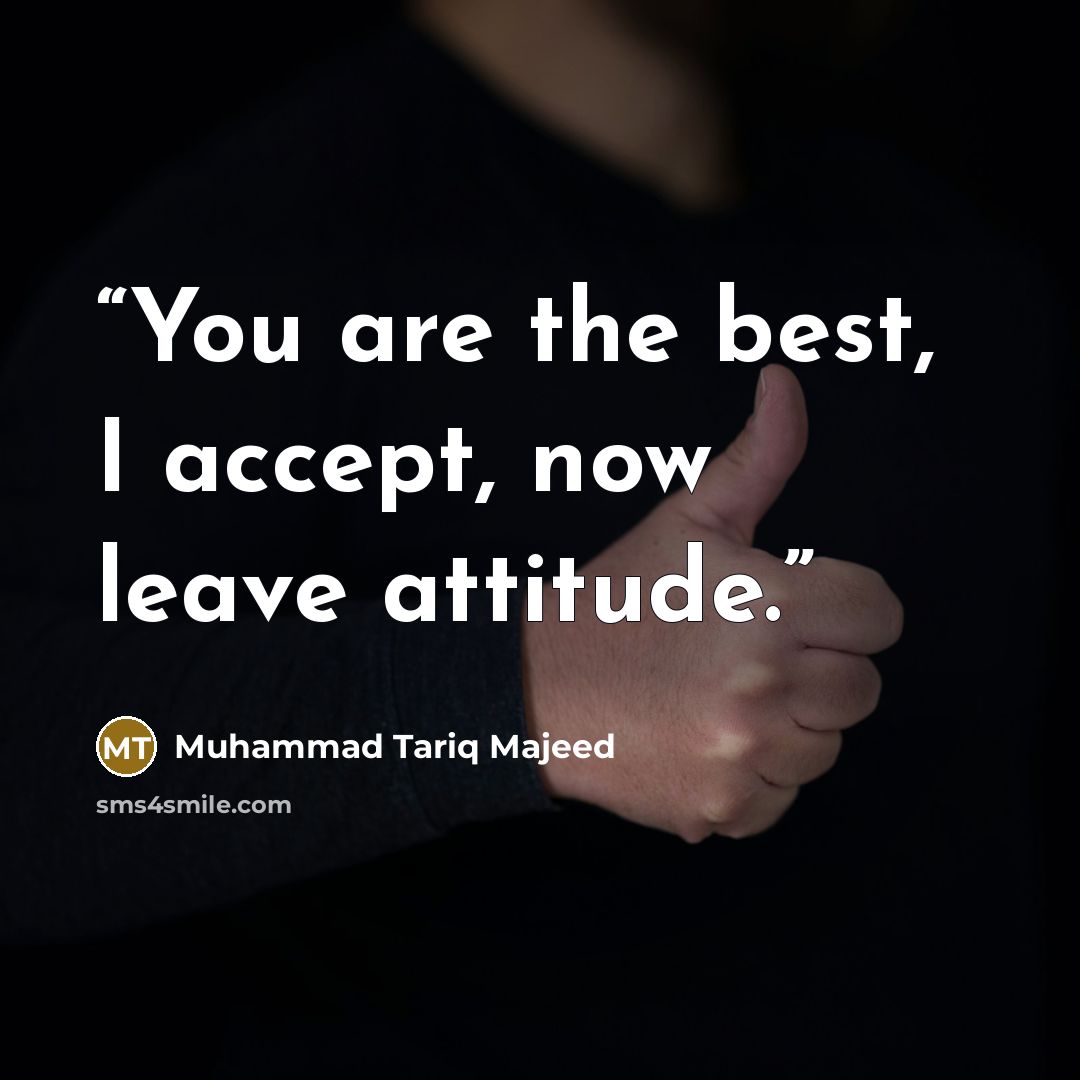 “You are the best, I accept, now leave attitude.” quote by Muhammad Tariq Majeed