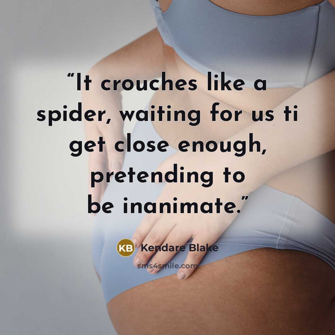 “It crouches like a spider, waiting for us ti get close enough, pretending to be inanimate.” quote by Kendare Blake