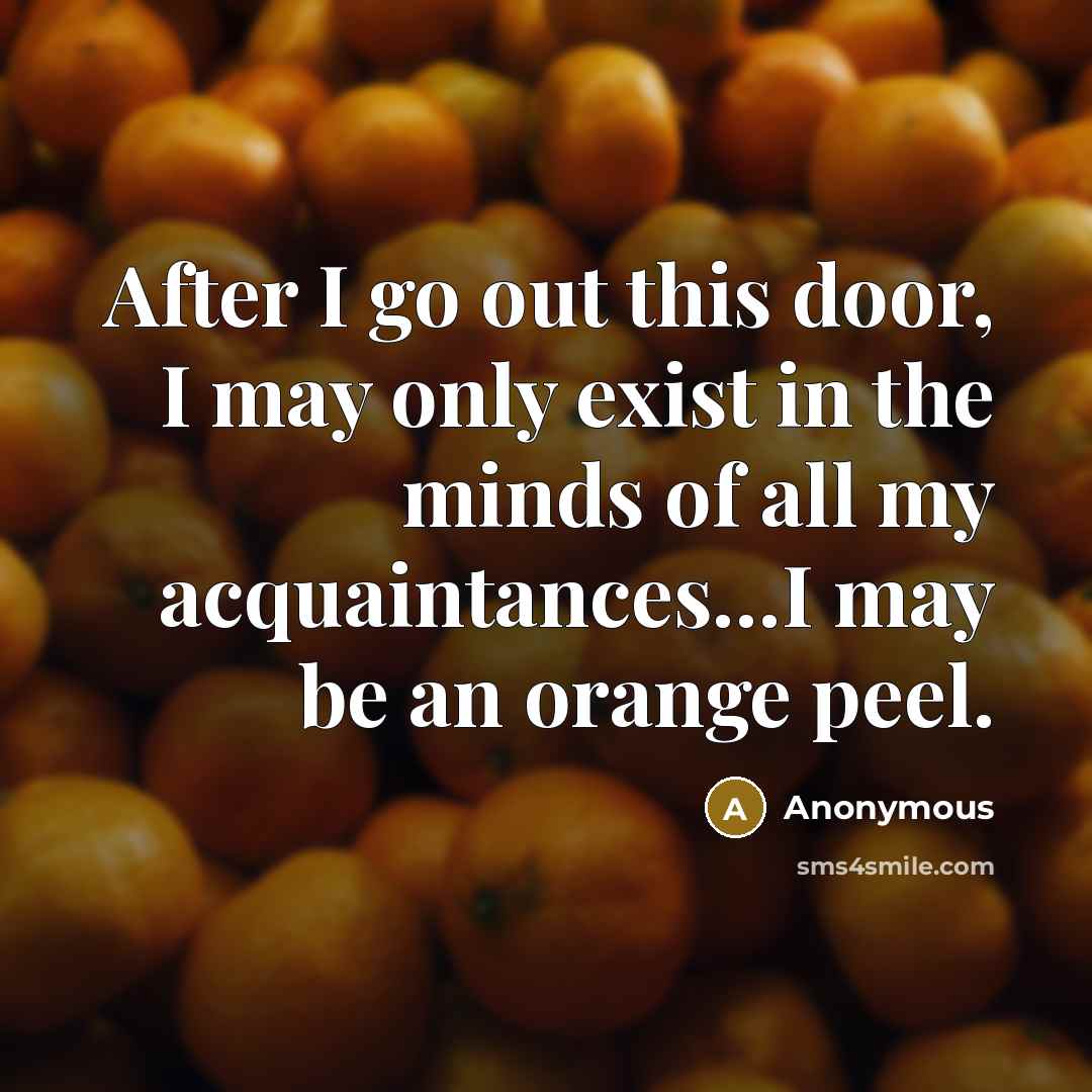 “After I go out this door, I may only exist in the minds of all my acquaintances…I may be an orange peel.” quote by Anonymous