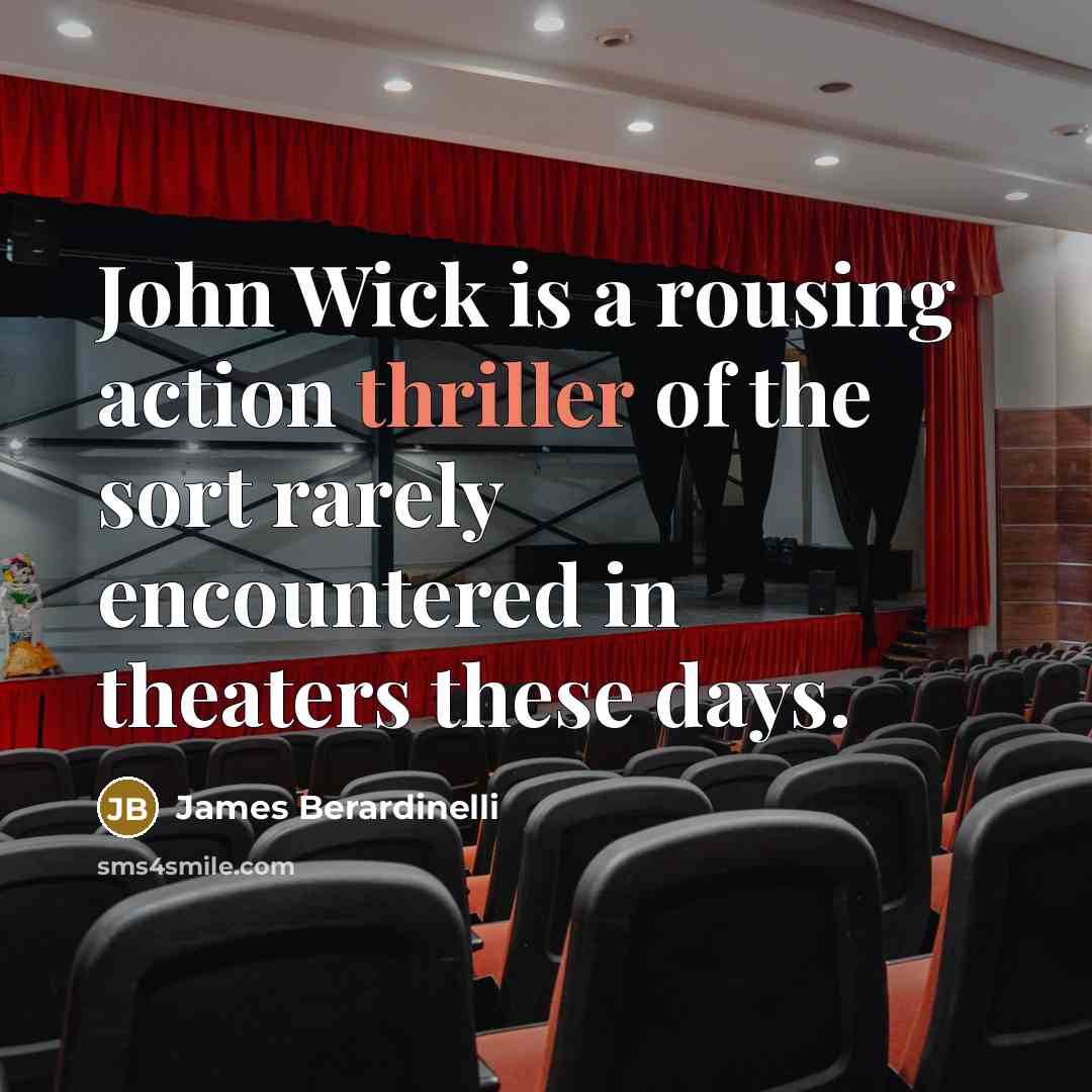 “John Wick is a rousing action thriller of the sort rarely encountered in theaters these days.” quote by James Berardinelli