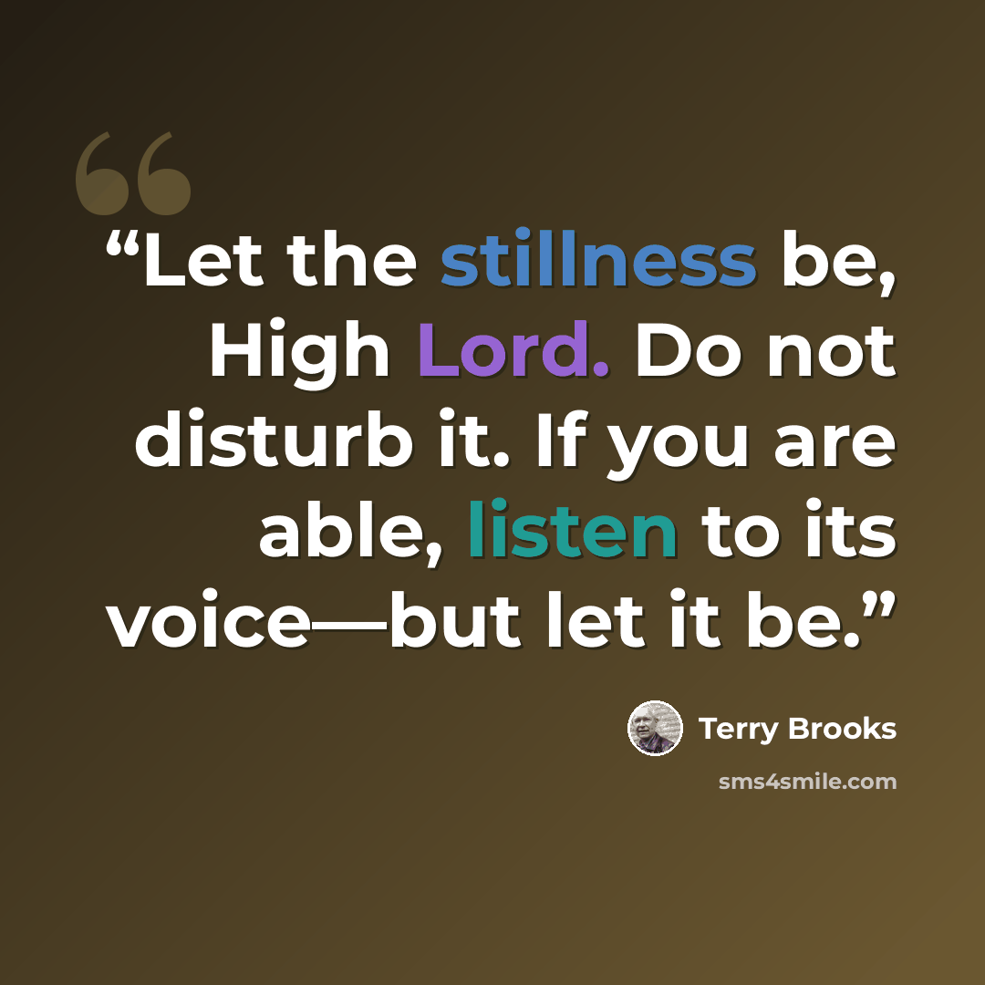 “Let the stillness be, High Lord. Do not disturb it. If you are able, listen to its voice—but let it be.” quote by Terry Brooks