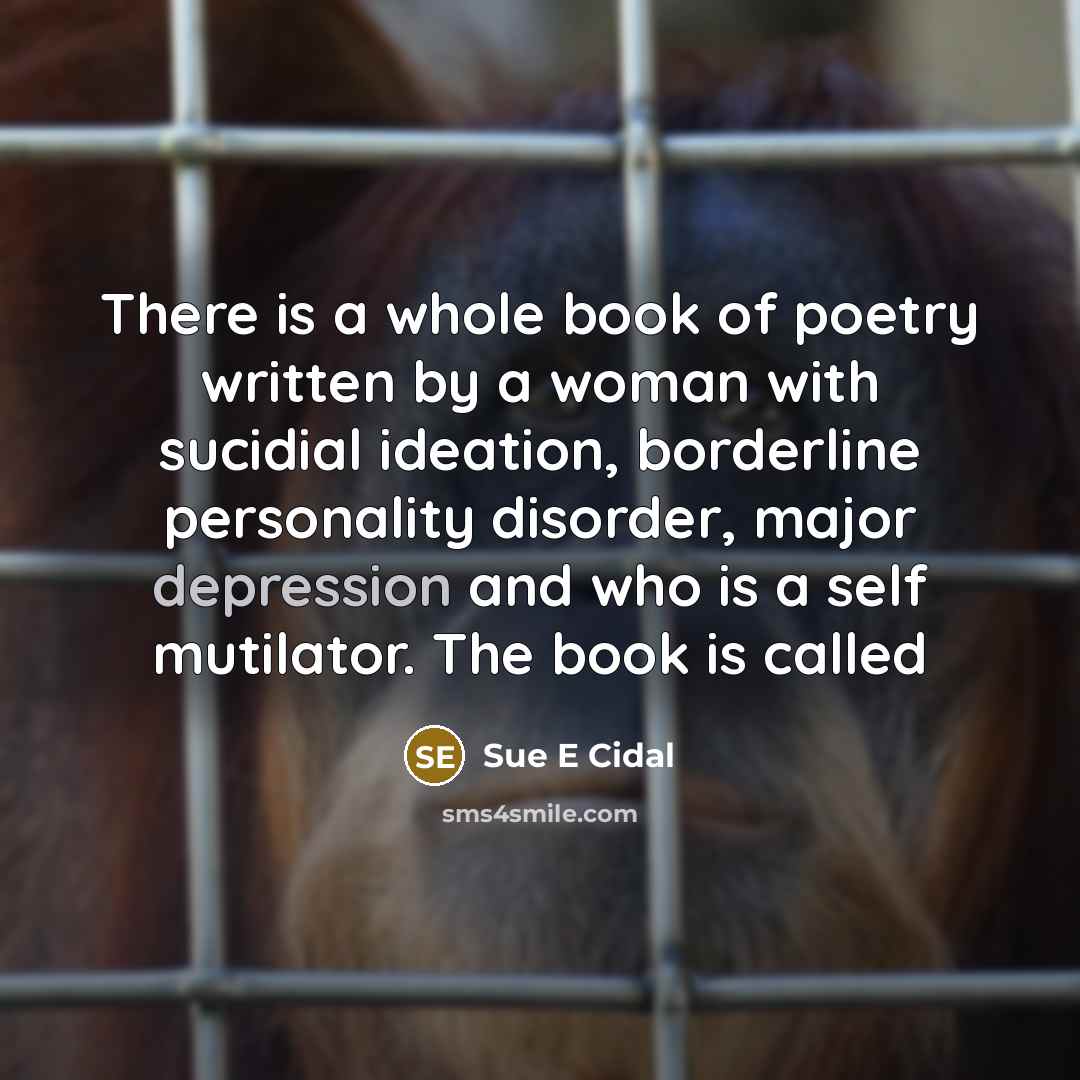 “There is a whole book of poetry written by a woman with sucidial ideation, borderline personality disorder, major depression and who is a self mutilator. The book is called” quote by Sue E Cidal