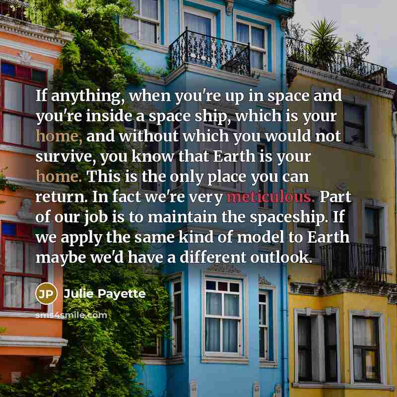 “If anything, when you're up in space and you're inside a space ship, which is your home, and without which you would not survive, you know that Earth is your home. This is the only place you can return. In fact we're very meticulous. Part of our job is to maintain the spaceship. If we apply the…” quote by Julie Payette