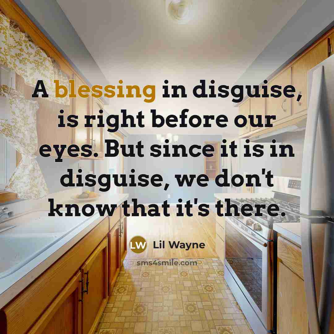 “A blessing in disguise, is right before our eyes. But since it is in disguise, we don't know that it's there.” quote by Lil Wayne