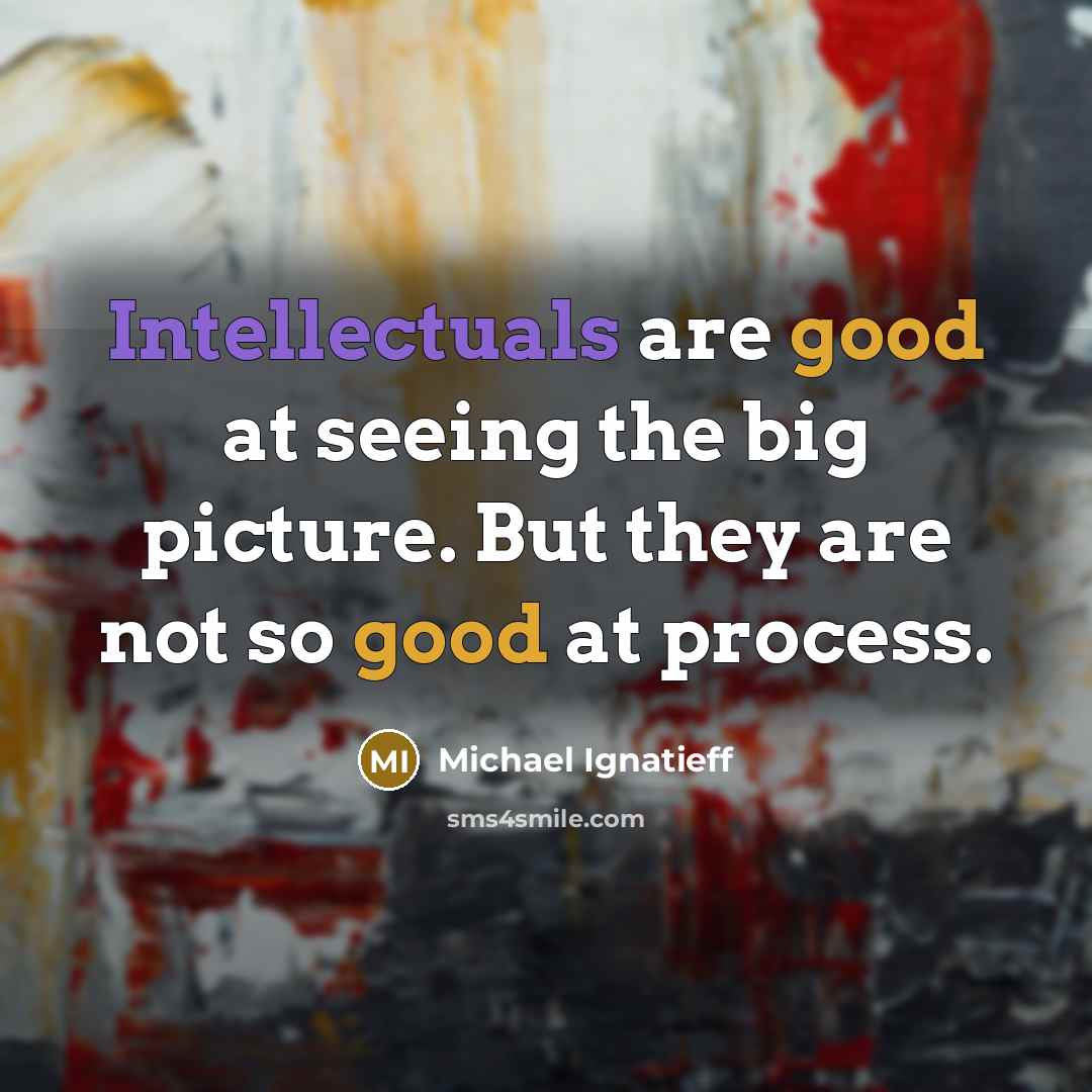 “Intellectuals are good at seeing the big picture. But they are not so good at process.” quote by Michael Ignatieff