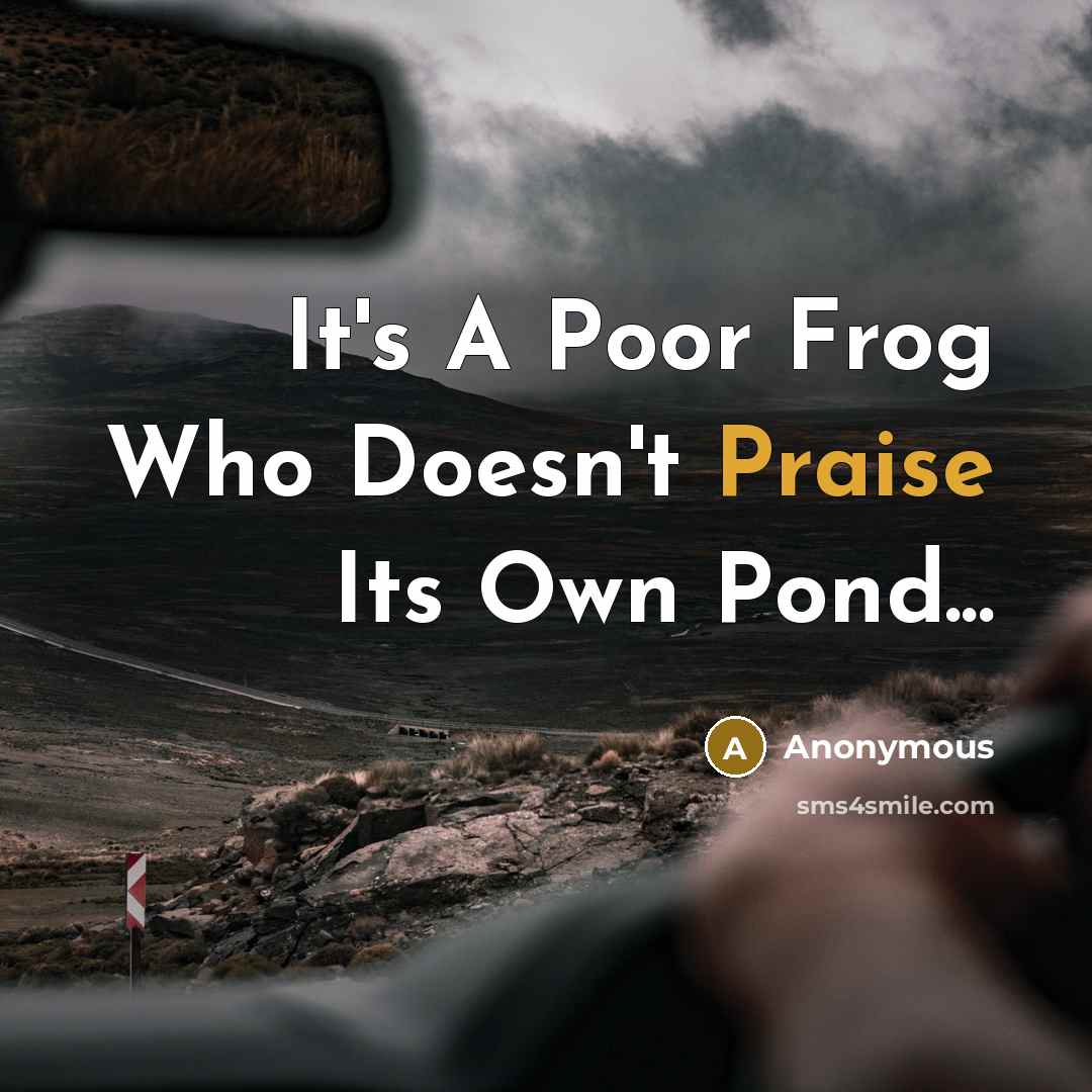 “It's A Poor Frog Who Doesn't Praise Its Own Pond...” quote by Anonymous