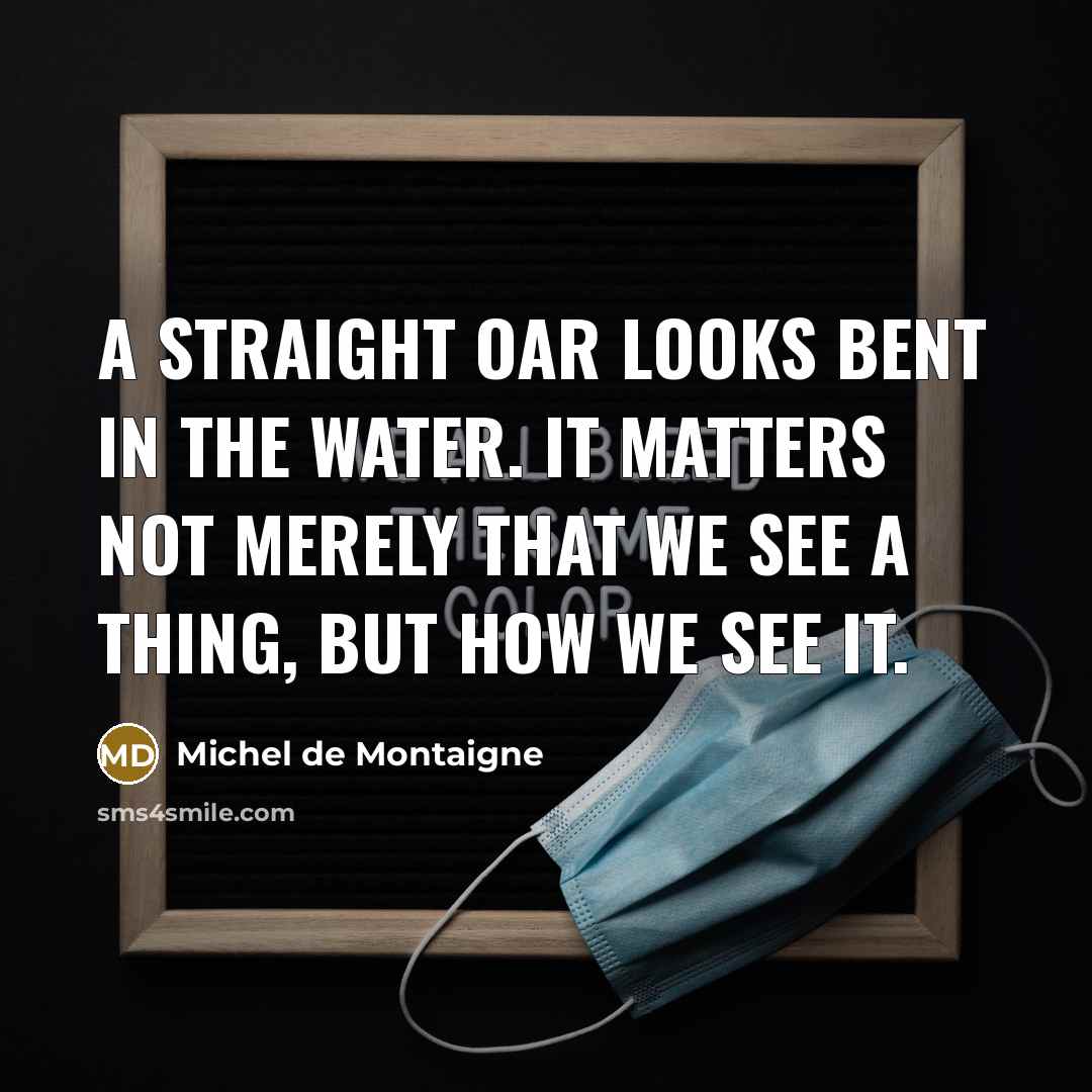 “A straight oar looks bent in the water. It matters not merely that we see a thing, but how we see it.” quote by Michel de Montaigne