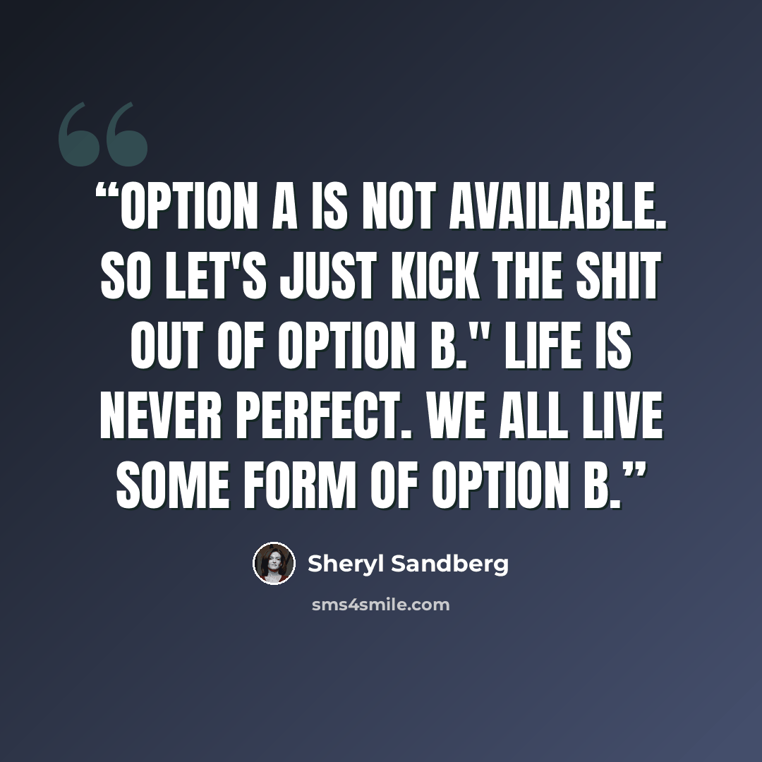 “Option A is not available. so let's just kick the shit out of Option B." Life is never perfect. We all live some form of Option B.” quote by Sheryl Sandberg
