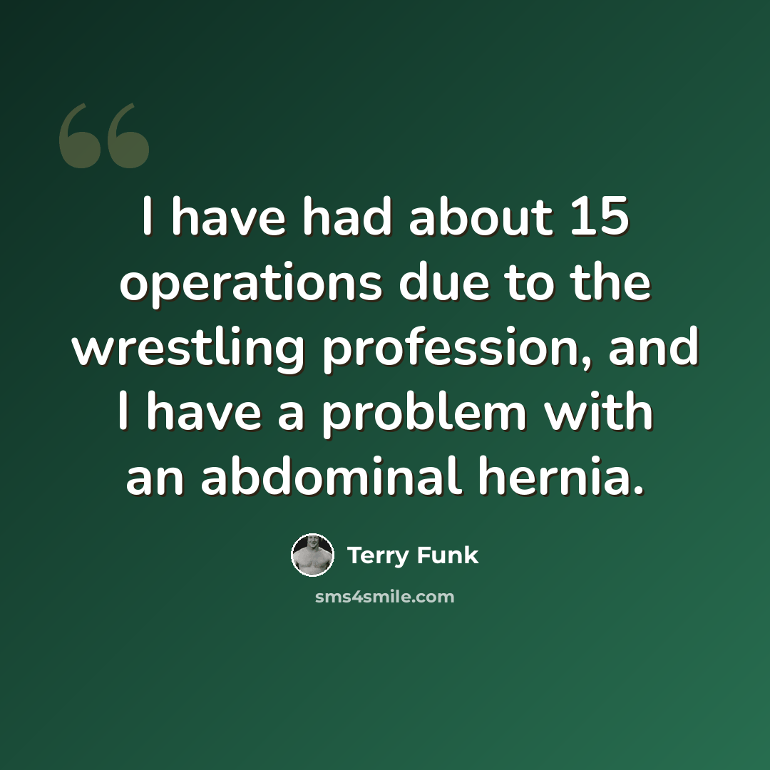 “I have had about 15 operations due to the wrestling profession, and I have a problem with an abdominal hernia.” quote by Terry Funk