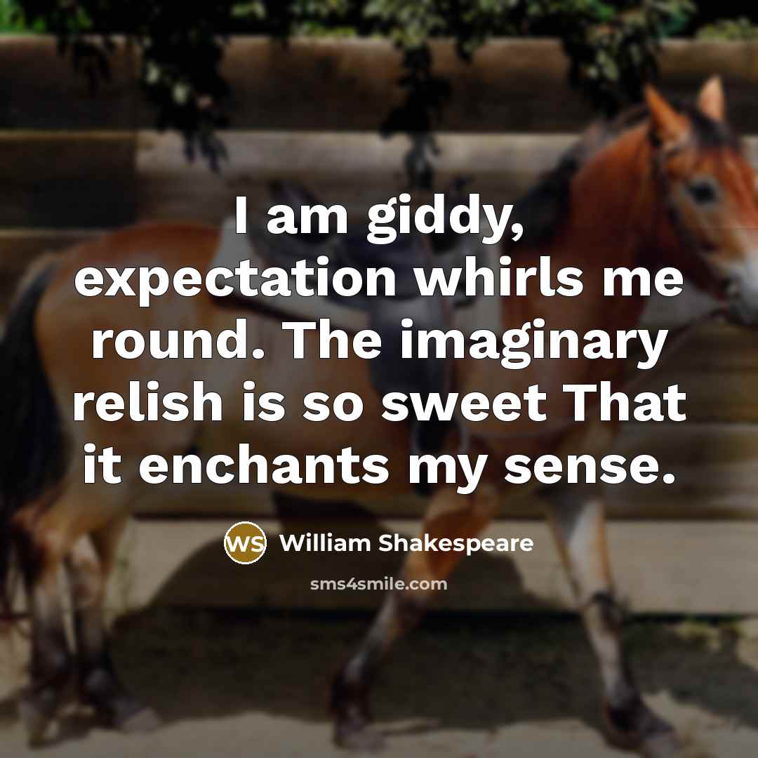 “I am giddy, expectation whirls me round. The imaginary relish is so sweet That it enchants my sense.” quote by William Shakespeare