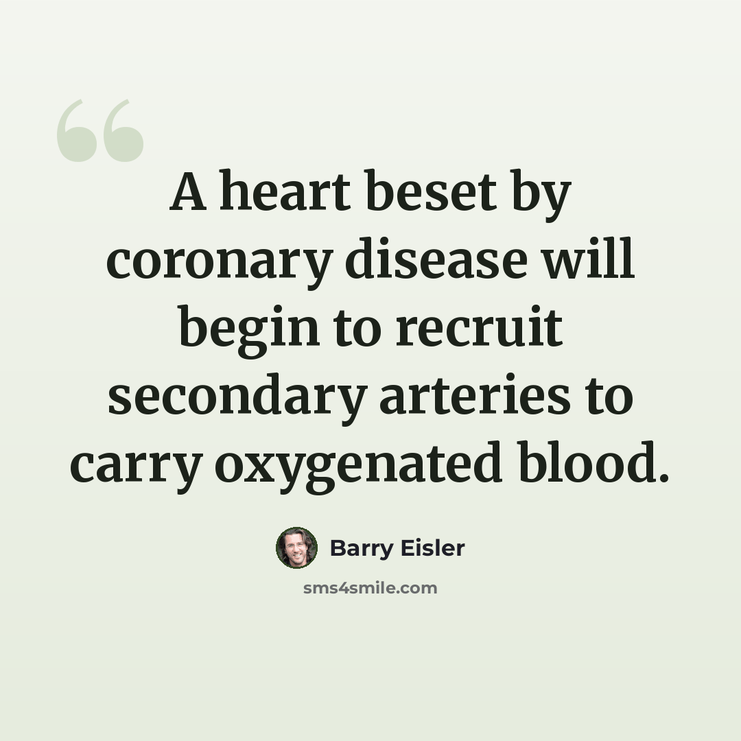 “A heart beset by coronary disease will begin to recruit secondary arteries to carry oxygenated blood.” quote by Barry Eisler
