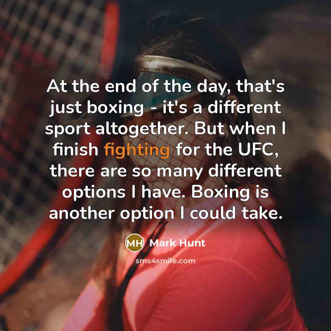“At the end of the day, that's just boxing - it's a different sport altogether. But when I finish fighting for the UFC, there are so many different options I have. Boxing is another option I could take.” quote by Mark Hunt