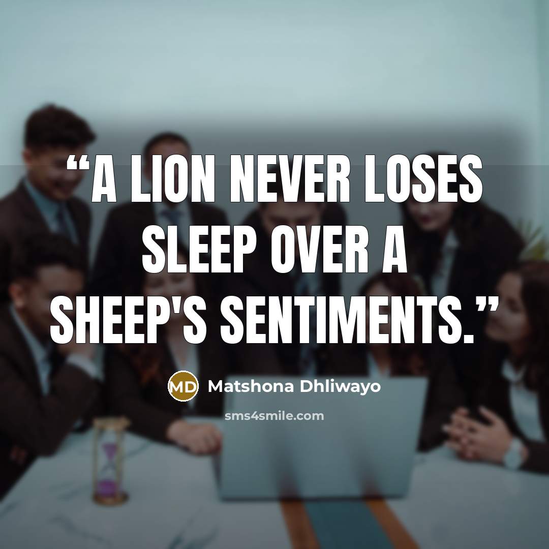 “A lion never loses sleep over a sheep's sentiments.” quote by Matshona Dhliwayo