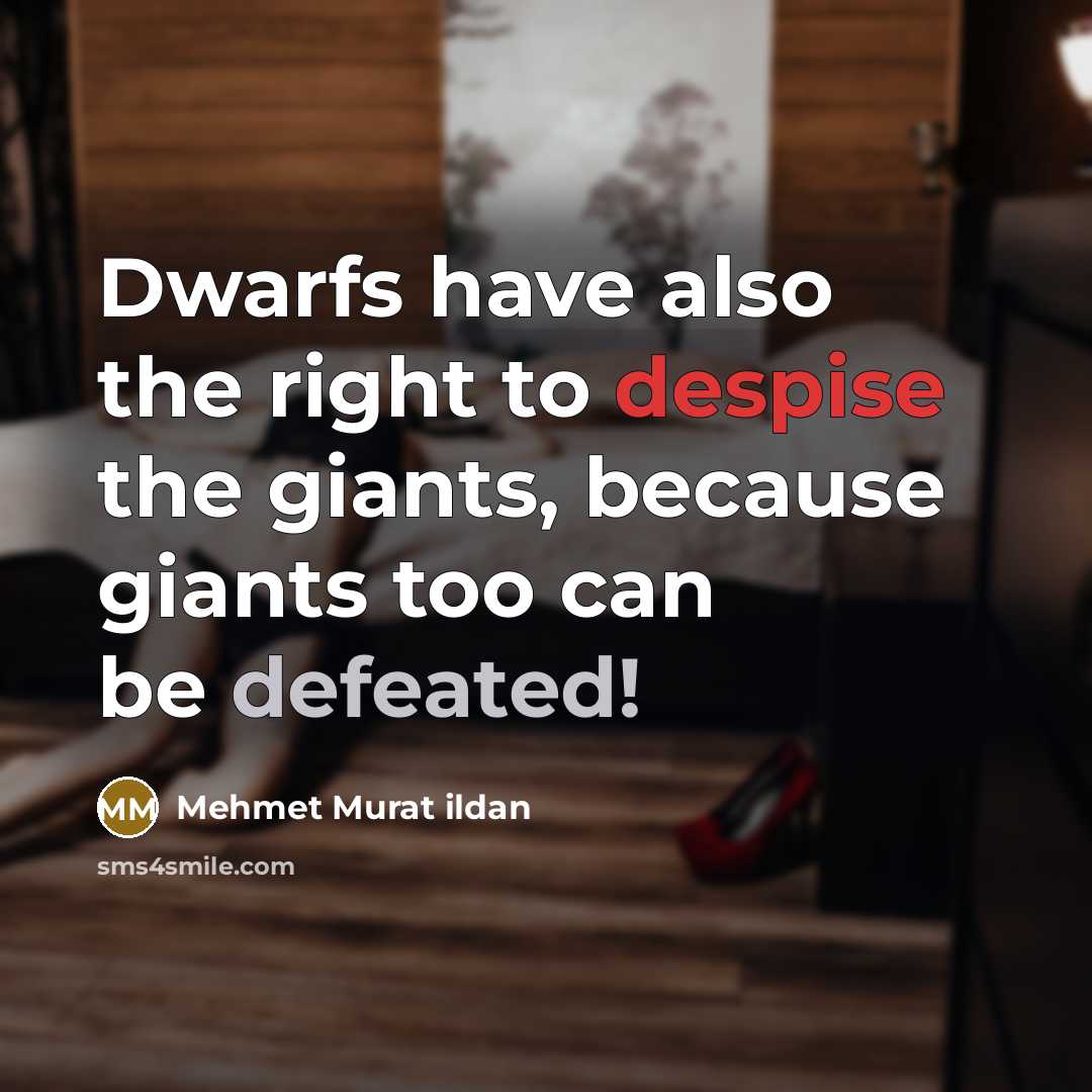 “Dwarfs have also the right to despise the giants, because giants too can be defeated!” quote by Mehmet Murat Ildan