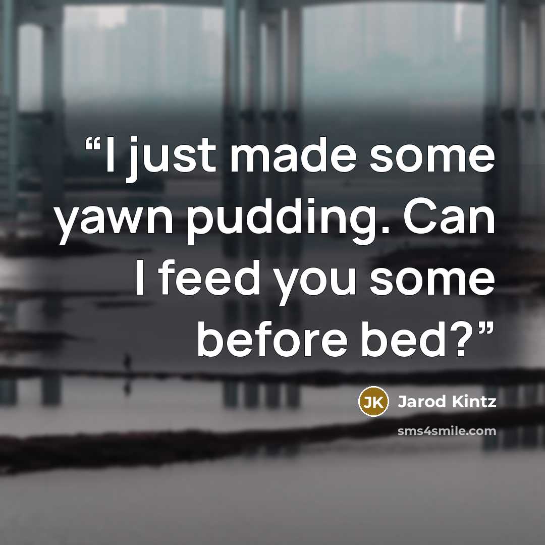 “I just made some yawn pudding. Can I feed you some before bed?” quote by Jarod Kintz