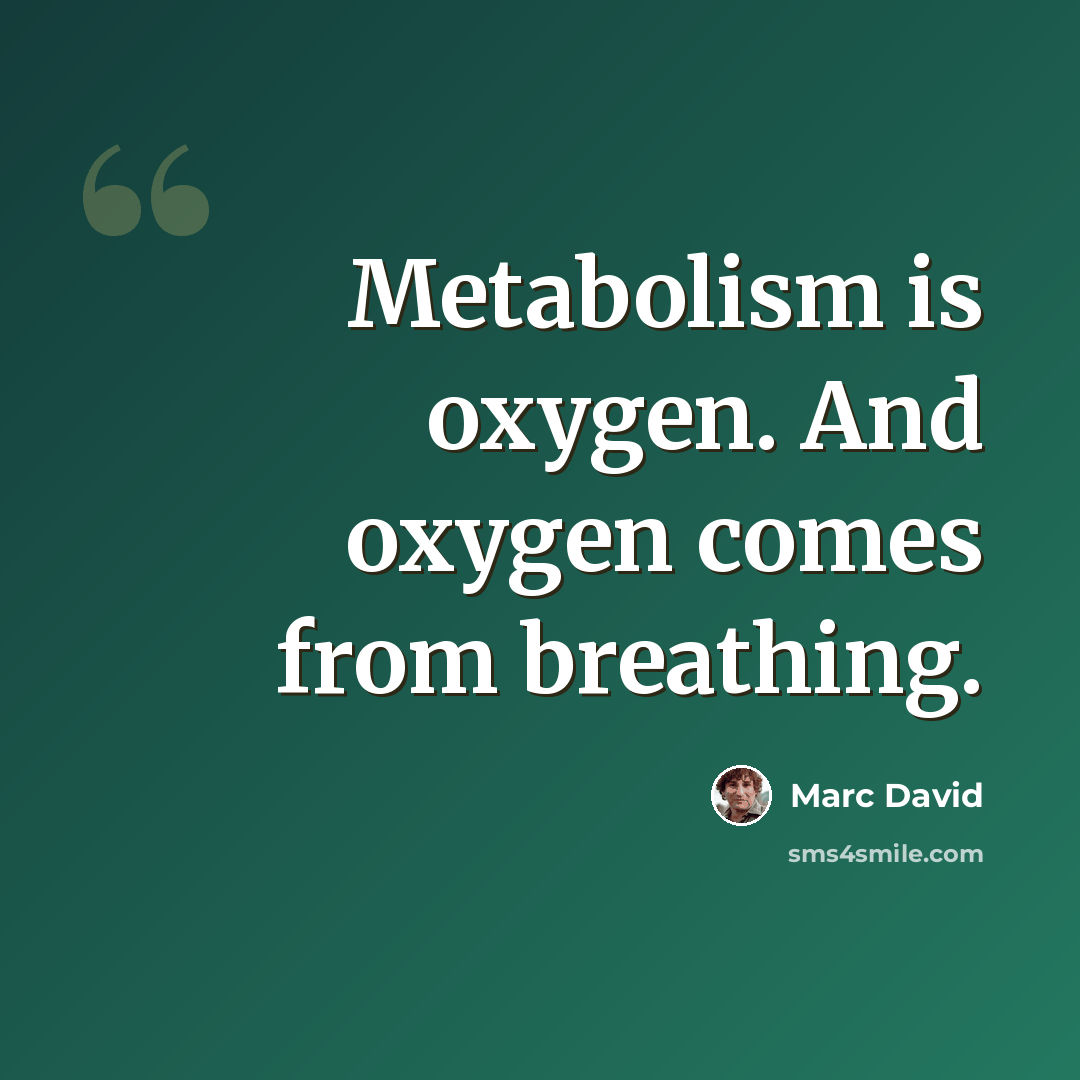 “Metabolism is oxygen. And oxygen comes from breathing.” quote by Marc David