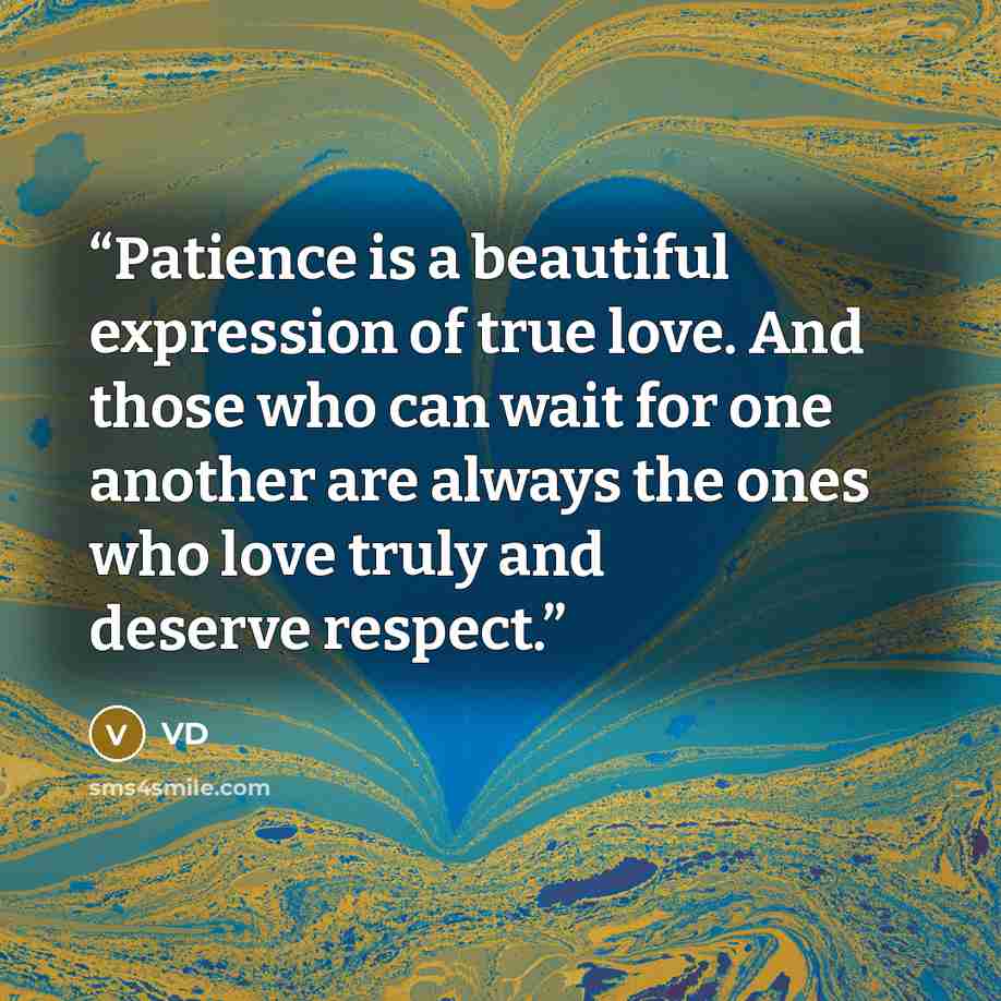 “Patience is a beautiful expression of true love. And those who can wait for one another are always the ones who love truly and deserve respect.” quote by VD