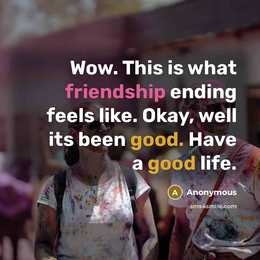 “Wow. This is what friendship ending feels like. Okay, well its been good. Have a good life.” quote by Anonymous