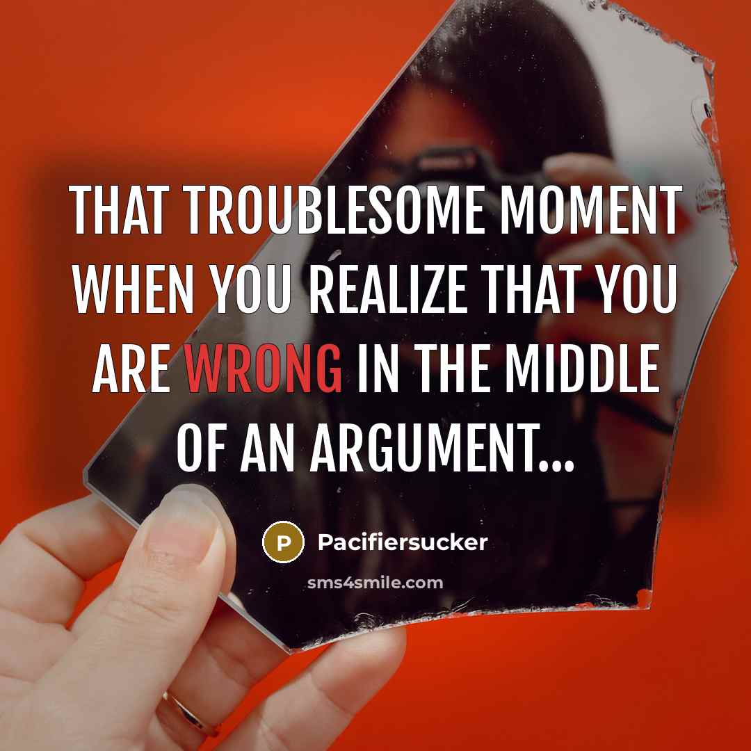 “That Troublesome Moment When You Realize That You Are Wrong In The Middle Of An Argument...” quote by Pacifiersucker