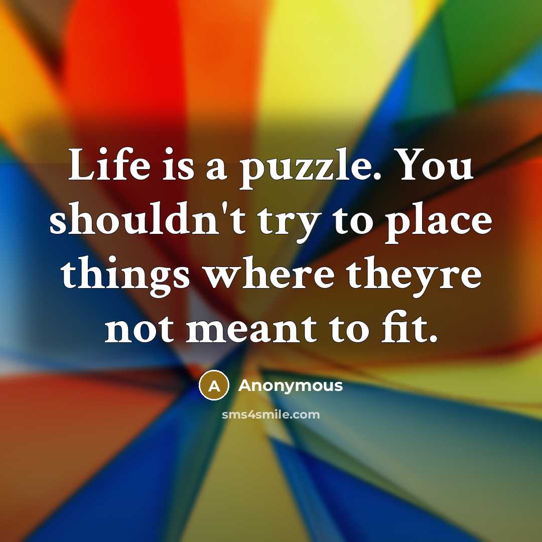 “Life is a puzzle. You shouldn't try to place things where theyre not meant to fit.” quote by Anonymous