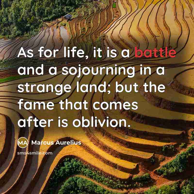 “As for life, it is a battle and a sojourning in a strange land; but the fame that comes after is oblivion.” quote by Marcus Aurelius