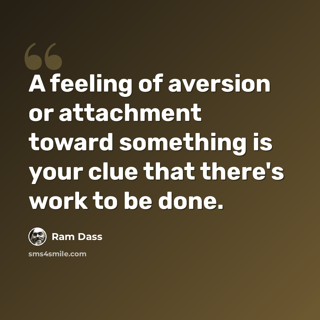 “A feeling of aversion or attachment toward something is your clue that there's work to be done.” quote by Ram Dass